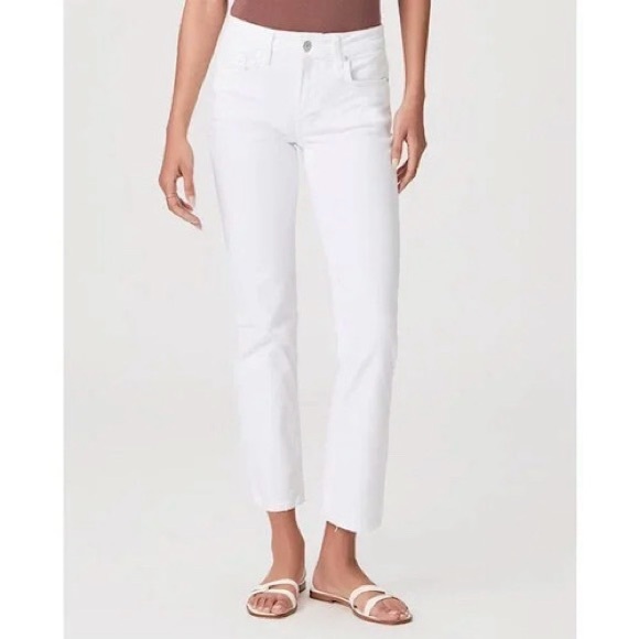 Paige Amber Jeans Crisp White Ankle Straight Mid Rise - Picture 2 of 8